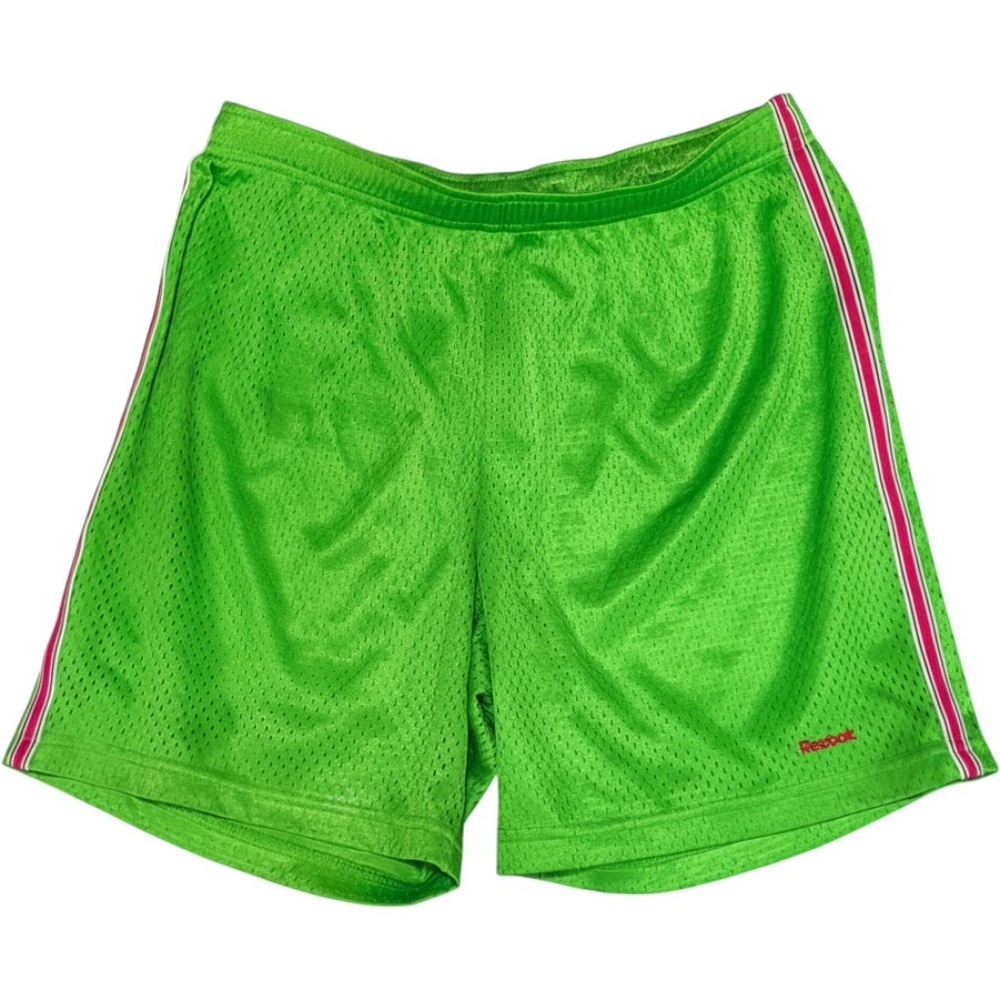 Reebok Mesh Athletic Shorts Womens Medium Green Pink Stripe Gym Running Y2K Neon